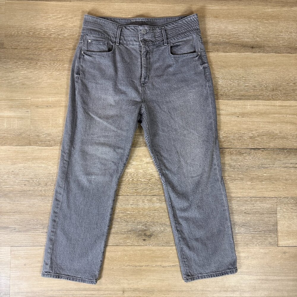 Ann Taylor Gray Straight Crop Jeans High Rise Denim Two Button | Size 12